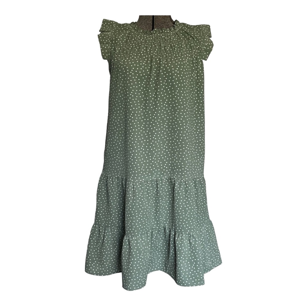 ANTHROPOLOGIE MONTEAU LOS ANGELOS GREEN POLKA DOT RUFFLE TIER DRESS SIZE…